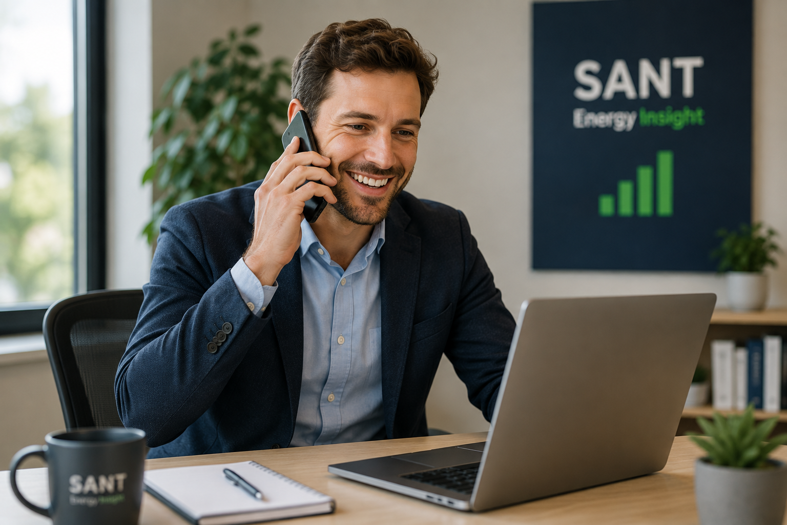 Medarbetare som arbetar med SANT Energy Insight vid sitt skrivbord